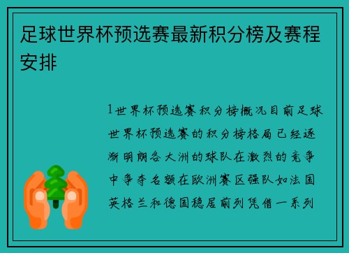 足球世界杯预选赛最新积分榜及赛程安排