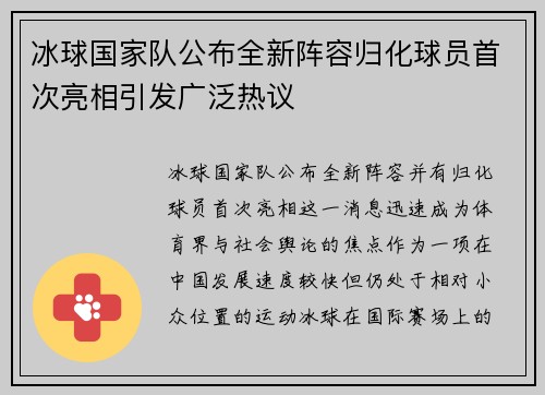 冰球国家队公布全新阵容归化球员首次亮相引发广泛热议